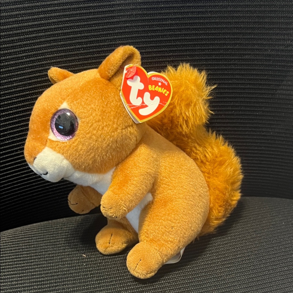 Ty Orange Squirrel Beanie Plush with Fluffy Tail